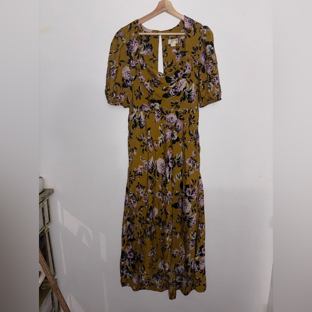 ANTHROPOLOGIE MAEVE PUFF SLEEVE MIDI DRESS IN GOLD size 14 - Picture 3 of 8